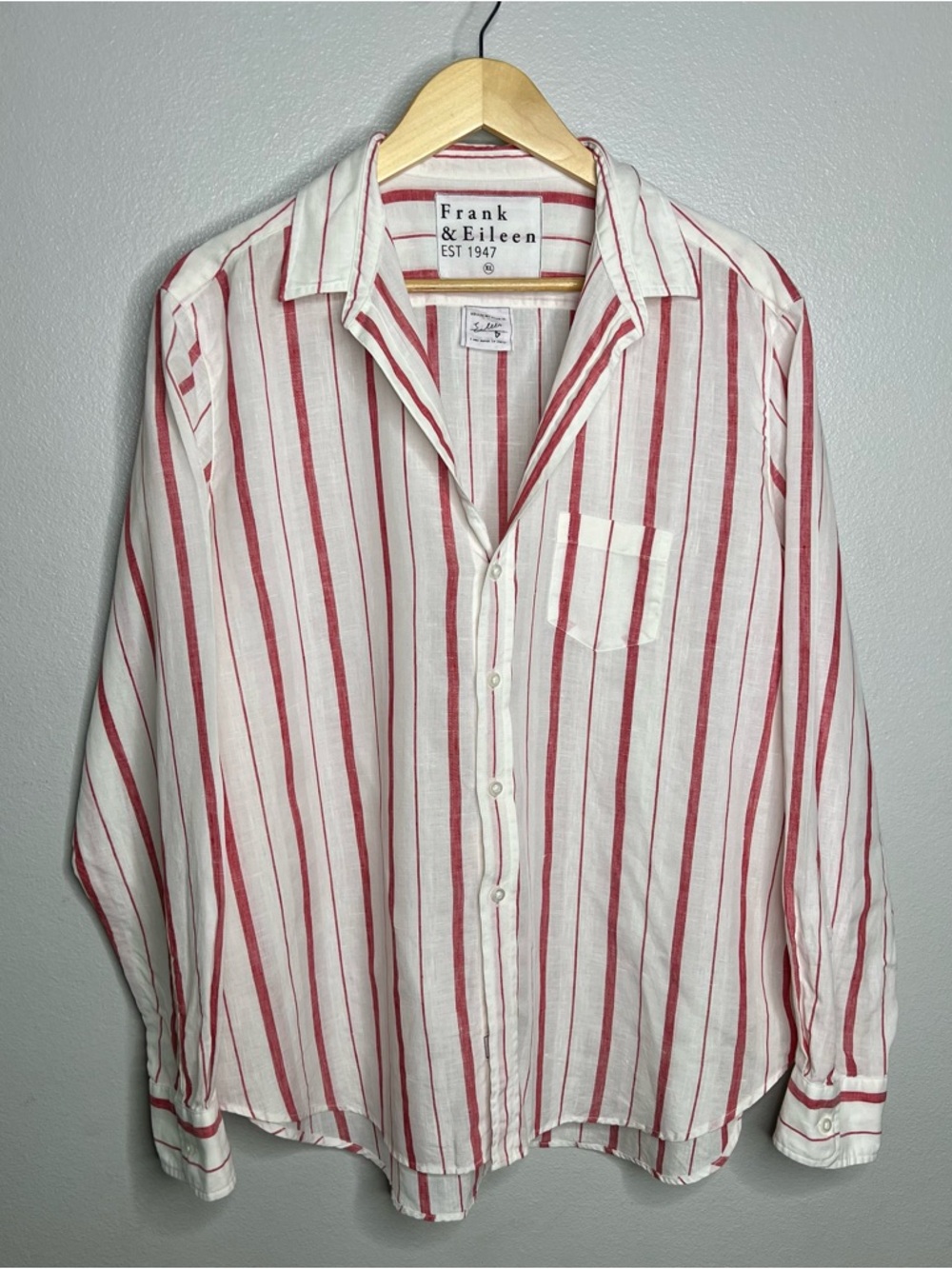Frank & Eileen 100% Linen Button Down Striped Light Red & White Size XLarge